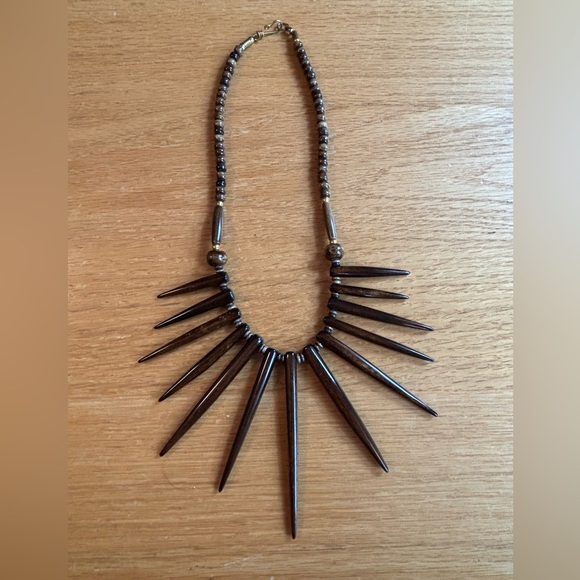 Beautiful Wood and Beaded Tribal Bib Necklace - Picture 2 of 5